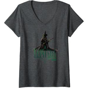 imageWomens Wicked Elphaba Defying Pose VNeck TShirtDark Heather Grey