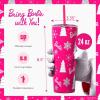 imageDragon Glassware x Barbie Vacuum Insulated Stainless Steel Tumbler with Lid and Straw  Festive Holiday Travel Coffee Tumbler Cup to Keep Drinks Hot or Cold Fits Cup Holders  Christmas ThemeBarbie  Pink Christmas