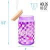 imageSilver Buffalo Wicked Featuring Elphaba Make Your Own Magic Glass Jar Tumbler with Bamboo Lid and Glass Straw 16 OuncesBratz Logo Purple Checkered