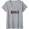 imageWomens Wicked Pink And Green Logo VNeck TShirtHeather Grey