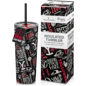 imageDragon Glassware x Barbie Vacuum Insulated Stainless Steel Tumbler with Lid and Straw  Festive Holiday Travel Coffee Tumbler Cup to Keep Drinks Hot or Cold Fits Cup Holders  Christmas ThemeYellowstone  1886