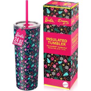 imageDragon Glassware x Barbie Vacuum Insulated Stainless Steel Tumbler with Lid and Straw  Festive Holiday Travel Coffee Tumbler Cup to Keep Drinks Hot or Cold Fits Cup Holders  Christmas ThemeBarbie  Christmas