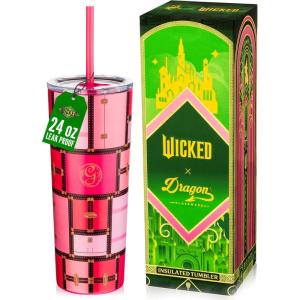 imageDragon Glassware x Barbie Vacuum Insulated Stainless Steel Tumbler with Lid and Straw  Festive Holiday Travel Coffee Tumbler Cup to Keep Drinks Hot or Cold Fits Cup Holders  Christmas ThemeWICKED  Glinda