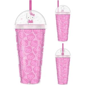 imageSilver Buffalo Sanrio Hello Kitty Pink Polka Dots and Bows Dome Glitter Top Travel Tumbler 24 OuncesHello Kitty Faces