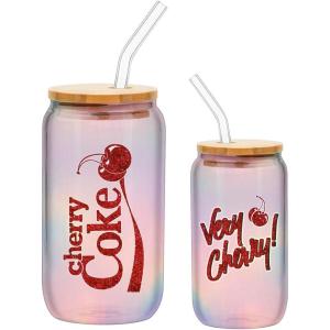 imageSilver Buffalo Wicked Featuring Elphaba Make Your Own Magic Glass Jar Tumbler with Bamboo Lid and Glass Straw 16 OuncesCherry Coke Glitter Iridescent