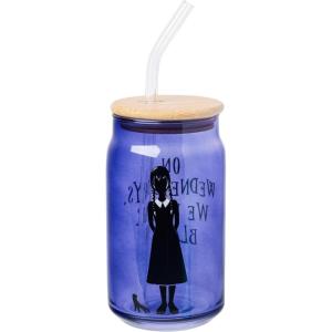 imageSilver Buffalo Wicked Featuring Elphaba Make Your Own Magic Glass Jar Tumbler with Bamboo Lid and Glass Straw 16 OuncesWednesday Addams