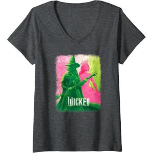imageWomens Wicked Elphaba ampamp Glinda Tonal VNeck TShirtDark Heather Grey