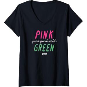 imageWomens Wicked Pink Goes Good With Green VNeck TShirtBlack