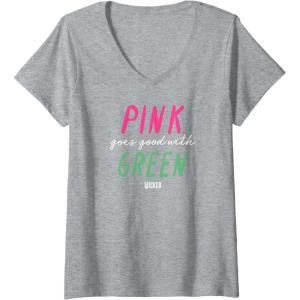 imageWomens Wicked Pink Goes Good With Green VNeck TShirtHeather Grey