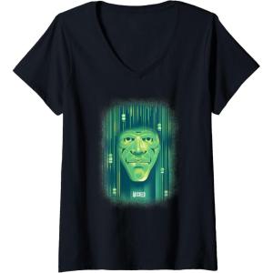 imageWomens Wicked Wizard Face Emerald City VNeck TShirtBlack