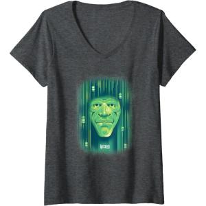 imageWomens Wicked Wizard Face Emerald City VNeck TShirtDark Heather Grey