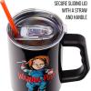 imageSilver Buffalo Wicked Elphaba Not Your Basic Witch Ombre Stainless Steel Tumbler with Handle and Straw Fits in Standard Cup Holder 40 OuncesChucky Wanna Play Spooky Scary