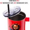 imageSilver Buffalo Wicked Elphaba Not Your Basic Witch Ombre Stainless Steel Tumbler with Handle and Straw Fits in Standard Cup Holder 40 OuncesChucky Wanna Play