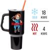 imageSilver Buffalo Wicked Elphaba Not Your Basic Witch Ombre Stainless Steel Tumbler with Handle and Straw Fits in Standard Cup Holder 40 OuncesChucky Wanna Play Spooky Scary