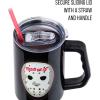 imageSilver Buffalo Wicked Elphaba Not Your Basic Witch Ombre Stainless Steel Tumbler with Handle and Straw Fits in Standard Cup Holder 40 OuncesFriday the 13th Hockey Mask