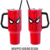 imageSilver Buffalo Wicked Elphaba Not Your Basic Witch Ombre Stainless Steel Tumbler with Handle and Straw Fits in Standard Cup Holder 40 OuncesSpiderMan