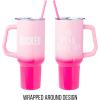 imageSilver Buffalo Wicked Elphaba Not Your Basic Witch Ombre Stainless Steel Tumbler with Handle and Straw Fits in Standard Cup Holder 40 OuncesWicked Glinda Pink Perfection