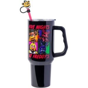 imageSilver Buffalo Wicked Elphaba Not Your Basic Witch Ombre Stainless Steel Tumbler with Handle and Straw Fits in Standard Cup Holder 40 OuncesFive Night at Freddys Special Delivery