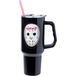 imageSilver Buffalo Wicked Elphaba Not Your Basic Witch Ombre Stainless Steel Tumbler with Handle and Straw Fits in Standard Cup Holder 40 OuncesFriday the 13th Hockey Mask