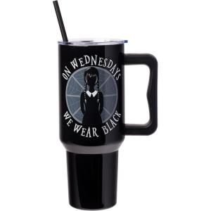 imageSilver Buffalo Wicked Elphaba Not Your Basic Witch Ombre Stainless Steel Tumbler with Handle and Straw Fits in Standard Cup Holder 40 OuncesOn Wednesdays We Wear Black