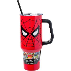imageSilver Buffalo Wicked Elphaba Not Your Basic Witch Ombre Stainless Steel Tumbler with Handle and Straw Fits in Standard Cup Holder 40 OuncesSpiderMan