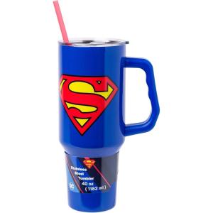 imageSilver Buffalo Wicked Elphaba Not Your Basic Witch Ombre Stainless Steel Tumbler with Handle and Straw Fits in Standard Cup Holder 40 OuncesSuperman