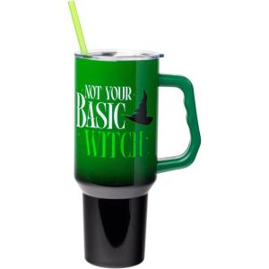 imageSilver Buffalo Wicked Elphaba Not Your Basic Witch Ombre Stainless Steel Tumbler with Handle and Straw Fits in Standard Cup Holder 40 OuncesWicked Elphaba Not Your Basic Witch