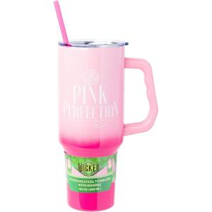 imageSilver Buffalo Wicked Elphaba Not Your Basic Witch Ombre Stainless Steel Tumbler with Handle and Straw Fits in Standard Cup Holder 40 OuncesWicked Glinda Pink Perfection