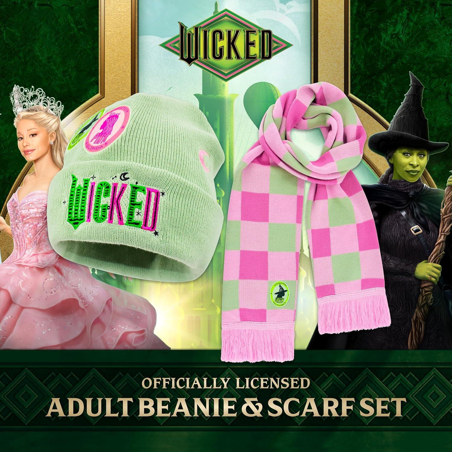 imageConcept One Unisex Wicked Beanie Hat and Scarf Set Adult Cuffed Knit CapPink and Green