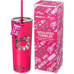 imageDragon Glassware x Barbie Vacuum Insulated Tumbler with Lid and Straw  24 oz Tumbler Cup with 2 Straws  Stainless Steel Tumbler with Straw for Water Iced Tea  Travel Coffee Tumbler  Love Out LoudMean Girls  Burn Book