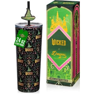 imageDragon Glassware x Barbie Vacuum Insulated Tumbler with Lid and Straw  24 oz Tumbler Cup with 2 Straws  Stainless Steel Tumbler with Straw for Water Iced Tea  Travel Coffee Tumbler  Love Out LoudWicked  Enchanted