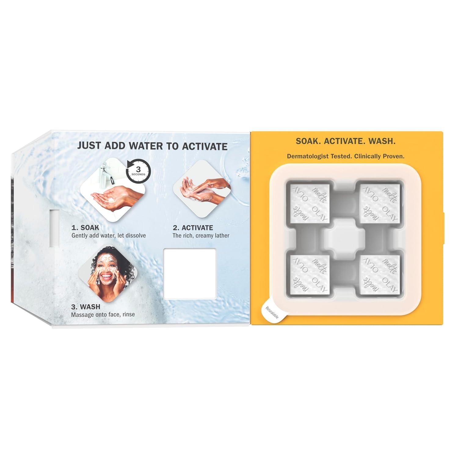 imageOlay Face Wash Vitamin C Cleansing Melts Daily Use Gentle Cleanser For All Skin Types Travel Size Soft Citrus Scent WaterActivated to Clean Tone and Refresh 64ct 2 Pack x 32ctVitamin C