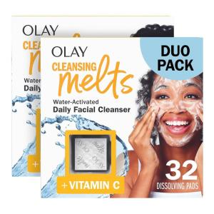 imageOlay Face Wash Vitamin C Cleansing Melts Daily Use Gentle Cleanser For All Skin Types Travel Size Soft Citrus Scent WaterActivated to Clean Tone and Refresh 64ct 2 Pack x 32ctVitamin C