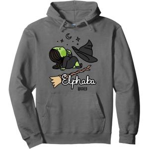 imageWicked Logo Elphaba Daydreaming Playful Cartoon Style Pullover HoodieAsphalt Grey