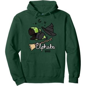 imageWicked Logo Elphaba Daydreaming Playful Cartoon Style Pullover HoodieDark Green