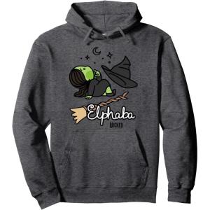 imageWicked Logo Elphaba Daydreaming Playful Cartoon Style Pullover HoodieDark Heather Grey