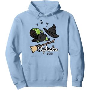 imageWicked Logo Elphaba Daydreaming Playful Cartoon Style Pullover HoodieDusty Blue