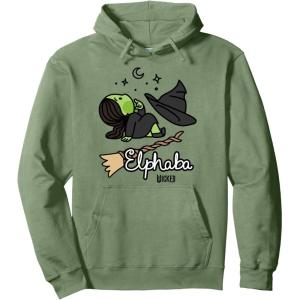 imageWicked Logo Elphaba Daydreaming Playful Cartoon Style Pullover HoodieSage Green