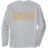 imageWicked For Good Ozian Gold Logo Front And Back Long Sleeve TShirtHeather Grey