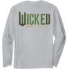 imageWicked Movie Logo Elphaba Green And Gold Broom Long Sleeve TShirtHeather Grey