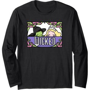 imageWicked Elphaba ampamp Glinda Peaking Playful Cartoon Style Long Sleeve TShirtBlack