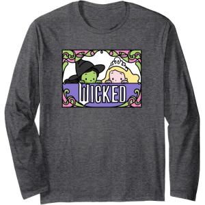 imageWicked Elphaba ampamp Glinda Peaking Playful Cartoon Style Long Sleeve TShirtDark Heather Grey