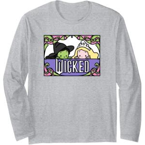 imageWicked Elphaba ampamp Glinda Peaking Playful Cartoon Style Long Sleeve TShirtHeather Grey