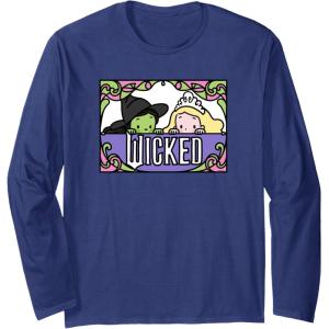 imageWicked Elphaba ampamp Glinda Peaking Playful Cartoon Style Long Sleeve TShirtNavy Blue