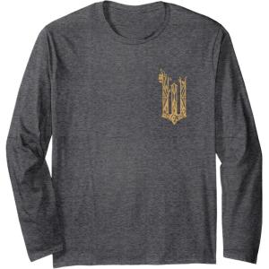 imageWicked For Good Ozian Gold Logo Front And Back Long Sleeve TShirtDark Heather Grey