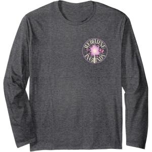 imageWicked For Good We Believe in Glinda Front ampamp Black Long Sleeve TShirtDark Heather Grey