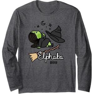 imageWicked Logo Elphaba Daydreaming Playful Cartoon Style Long Sleeve TShirtDark Heather Grey