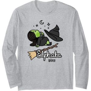 imageWicked Logo Elphaba Daydreaming Playful Cartoon Style Long Sleeve TShirtHeather Grey