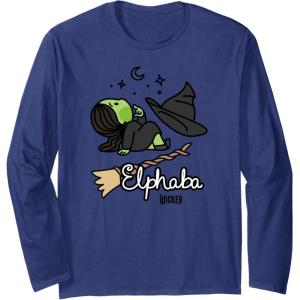 imageWicked Logo Elphaba Daydreaming Playful Cartoon Style Long Sleeve TShirtNavy Blue