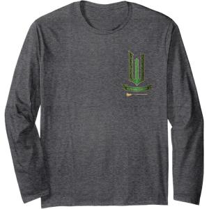 imageWicked Movie Logo Elphaba Green And Gold Broom Long Sleeve TShirtDark Heather Grey